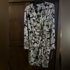 Calvin Klein Black and Cream Long Sleeve Dress